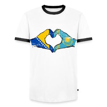 Bosnie Kazakhstan drapeau mains forme de coeur utilisé - T-shirt contrasté Homme - blanc/noir - Devant - AI Model Female 172 light (172cm) & AI Model Male 178 dark (178cm)