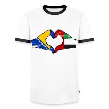Bosnia United Arab Emirates Flag Hand - Men's Ringer Shirt - white/black - Front - AI Model Female 172 light (172cm) & AI Model Male 178 dark (178cm)
