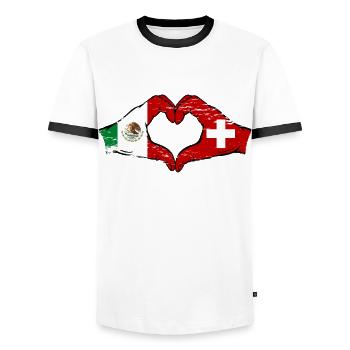 Mexique Suisse Drapeau Mains Coeur Forme Utilisé - T-shirt contrasté Homme - blanc/noir - Devant - AI Model Female 172 light (172cm) & AI Model Male 178 dark (178cm)