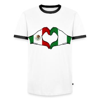 Mexique Nigeria Drapeau Mains Coeur Forme - T-shirt contrasté Homme - blanc/noir - Devant - AI Model Female 172 light (172cm) & AI Model Male 178 dark (178cm)