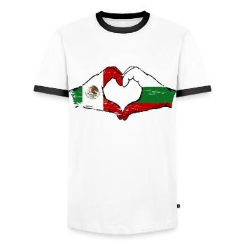 Mexique Bulgarie drapeau mains coeur forme utilisé - T-shirt contrasté Homme - blanc/noir - Devant - AI Model Female 172 light (172cm) & AI Model Male 178 dark (178cm)