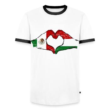 Mexique Hongrie drapeau mains forme de coeur utilisé - T-shirt contrasté Homme - blanc/noir - Devant - AI Model Female 172 light (172cm) & AI Model Male 178 dark (178cm)