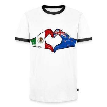 Mexico New Zealand flag hands heart shape used - Men's Ringer Shirt - white/black - Front - AI Model Female 172 light (172cm) & AI Model Male 178 dark (178cm)