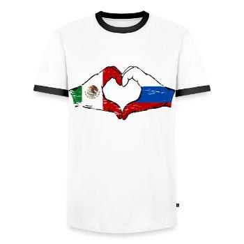 Mexique Russie Drapeau Mains Coeur Forme Utilisé - T-shirt contrasté Homme - blanc/noir - Devant - AI Model Female 172 light (172cm) & AI Model Male 178 dark (178cm)