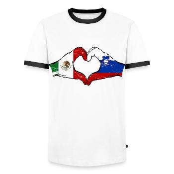 Mexiko Slowenien Flagge Hände Herzform used - Männer Kontrast-T-Shirt - Weiß/Schwarz - Vorne - AI Model Female 172 light (172cm) & AI Model Male 178 dark (178cm)