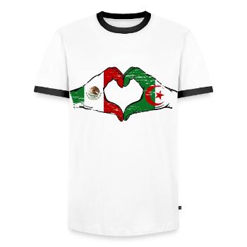 Mexico Algeria flag hands heart shape used - Men's Ringer Shirt - white/black - Front - AI Model Female 172 light (172cm) & AI Model Male 178 dark (178cm)