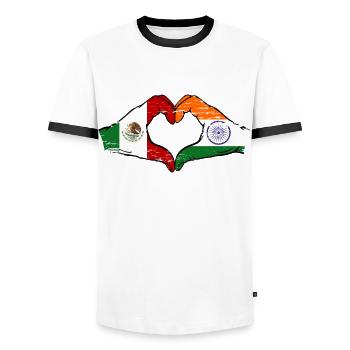 Mexique Inde drapeau mains forme de coeur utilisé - T-shirt contrasté Homme - blanc/noir - Devant - AI Model Female 172 light (172cm) & AI Model Male 178 dark (178cm)