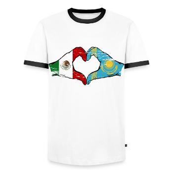 Mexique Kazakhstan Drapeau Mains Coeur Forme Utilisé - T-shirt contrasté Homme - blanc/noir - Devant - AI Model Female 172 light (172cm) & AI Model Male 178 dark (178cm)