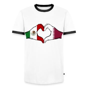 Mexiko Katar Flagge Hände Herzform - Männer Kontrast-T-Shirt - Weiß/Schwarz - Vorne - AI Model Female 172 light (172cm) & AI Model Male 178 dark (178cm)