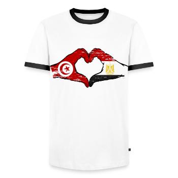 Tunisia Egypt flag hands heart shape used - Men's Ringer Shirt - white/black - Front - AI Model Female 172 light (172cm) & AI Model Male 178 dark (178cm)