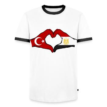 Turkey Egypt Flag Hands Heart Shape - Men's Ringer Shirt - white/black - Front - AI Model Female 172 light (172cm) & AI Model Male 178 dark (178cm)