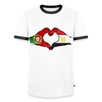 Portugal Egypt Flag Hands Heart Shape Used - Men's Ringer Shirt - white/black - Front - AI Model Female 172 light (172cm) & AI Model Male 178 dark (178cm)
