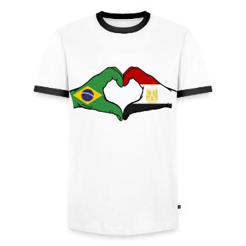 Brésil Égypte Drapeau Mains Coeur Forme - T-shirt contrasté Homme - blanc/noir - Devant - AI Model Female 172 light (172cm) & AI Model Male 178 dark (178cm)