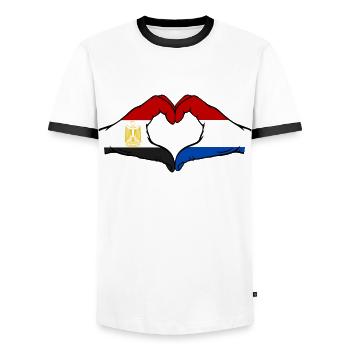 Egypt Holland Flag Hands Heart Shape - Men's Ringer Shirt - white/black - Front - AI Model Female 172 light (172cm) & AI Model Male 178 dark (178cm)