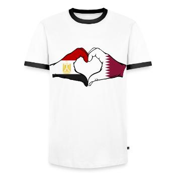 Egypt Qatar Flag Hands Heart Shape - Men's Ringer Shirt - white/black - Front - AI Model Female 172 light (172cm) & AI Model Male 178 dark (178cm)