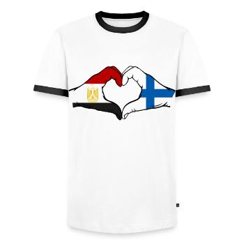 Égypte Finlande Drapeau Mains Coeur Forme - T-shirt contrasté Homme - blanc/noir - Devant - AI Model Female 172 light (172cm) & AI Model Male 178 dark (178cm)