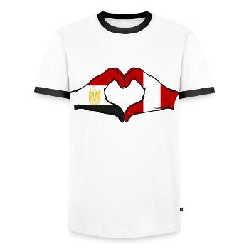 Egypt Peru Flag Hands Heart Shape - Men's Ringer Shirt - white/black - Front - AI Model Female 172 light (172cm) & AI Model Male 178 dark (178cm)
