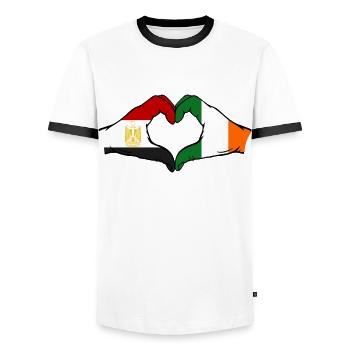 Egypt Ireland Flag Hands Heart Shape - Men's Ringer Shirt - white/black - Front - AI Model Female 172 light (172cm) & AI Model Male 178 dark (178cm)
