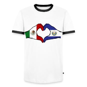 Mexique El Salvador Drapeau Mains Coeur Forme - T-shirt contrasté Homme - blanc/noir - Devant - AI Model Female 172 light (172cm) & AI Model Male 178 dark (178cm)
