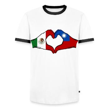 Mexiko Taiwan Flagge Hände Herzform - Männer Kontrast-T-Shirt - Weiß/Schwarz - Vorne - AI Model Female 172 light (172cm) & AI Model Male 178 dark (178cm)