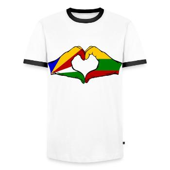 Seychellen Litauen Flagge Hände Herzform - Männer Kontrast-T-Shirt - Weiß/Schwarz - Vorne - AI Model Female 172 light (172cm) & AI Model Male 178 dark (178cm)