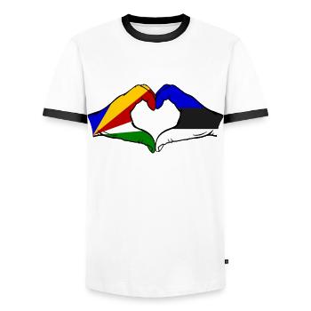 Seychelles Estonie Drapeau Mains Coeur - T-shirt contrasté Homme - blanc/noir - Devant - AI Model Female 172 light (172cm) & AI Model Male 178 dark (178cm)