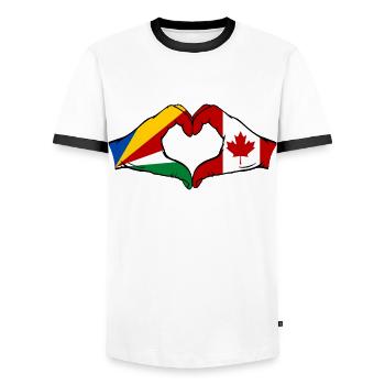 Seychelles Canada Drapeau Mains Coeur Forme - T-shirt contrasté Homme - blanc/noir - Devant - AI Model Female 172 light (172cm) & AI Model Male 178 dark (178cm)