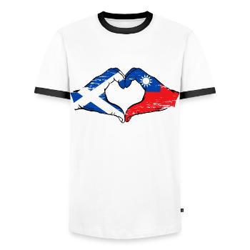 Ecosse Taïwan drapeau mains forme de coeur utilisé - T-shirt contrasté Homme - blanc/noir - Devant - AI Model Female 172 light (172cm) & AI Model Male 178 dark (178cm)