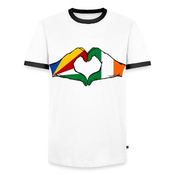 Seychelles Irlande Drapeau Mains Coeur Forme - T-shirt contrasté Homme - blanc/noir - Devant - AI Model Female 172 light (172cm) & AI Model Male 178 dark (178cm)