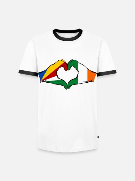 Seychellen Ierland Vlag Handen Hartvorm - Mannen contrastshirt - wit/zwart