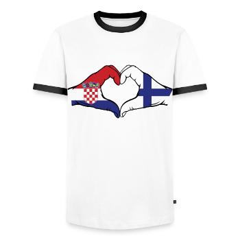 Kroatien Finnland Flagge Hände Herzform - Männer Kontrast-T-Shirt - Weiß/Schwarz - Vorne - AI Model Female 172 light (172cm) & AI Model Male 178 dark (178cm)