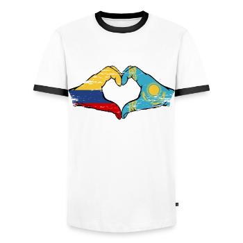 Colombie Kazakhstan drapeau mains forme de coeur utilisé - T-shirt contrasté Homme - blanc/noir - Devant - AI Model Female 172 light (172cm) & AI Model Male 178 dark (178cm)