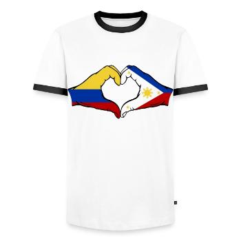 Kolumbien Philippinen Flagge Hände Herzform - Männer Kontrast-T-Shirt - Weiß/Schwarz - Vorne - AI Model Female 172 light (172cm) & AI Model Male 178 dark (178cm)