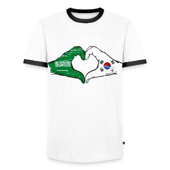 Saudi Arabien Südkorea Flagge Hände Herzform used - Männer Kontrast-T-Shirt - Weiß/Schwarz - Vorne - AI Model Female 172 light (172cm) & AI Model Male 178 dark (178cm)