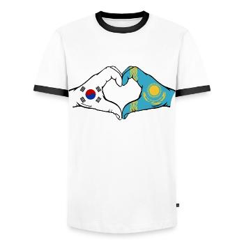 Südkorea Kasachstan Flagge Hände Herzform - Männer Kontrast-T-Shirt - Weiß/Schwarz - Vorne - AI Model Female 172 light (172cm) & AI Model Male 178 dark (178cm)