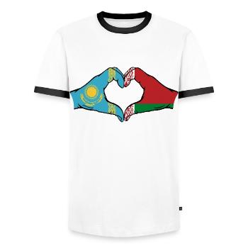 Kazakhstan Belarus Flag Hands Heart Shape - Men's Ringer Shirt - white/black - Front - AI Model Female 172 light (172cm) & AI Model Male 178 dark (178cm)