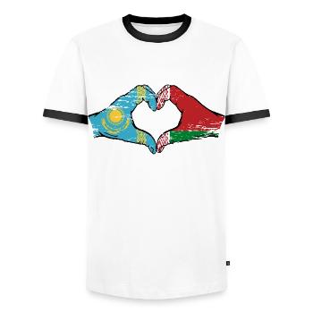 Kazakhstan Belarus flag hands heart shape used - Men's Ringer Shirt - white/black - Front - AI Model Female 172 light (172cm) & AI Model Male 178 dark (178cm)