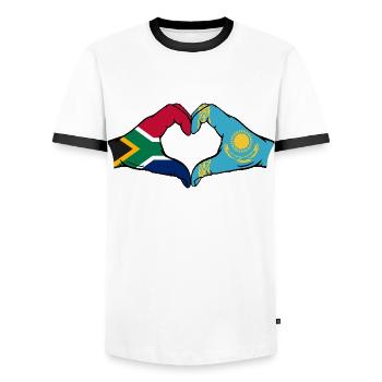 Afrique du Sud Kazakhstan Drapeau Mains Coeur Forme - T-shirt contrasté Homme - blanc/noir - Devant - AI Model Female 172 light (172cm) & AI Model Male 178 dark (178cm)