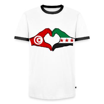 Tunisie Syrie Drapeau Mains Coeur Forme - T-shirt contrasté Homme - blanc/noir - Devant - AI Model Female 172 light (172cm) & AI Model Male 178 dark (178cm)