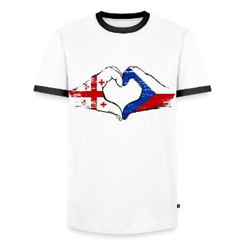 Georgien Tschechien Flagge Hände Herzform used - Männer Kontrast-T-Shirt - Weiß/Schwarz - Vorne - AI Model Female 172 light (172cm) & AI Model Male 178 dark (178cm)
