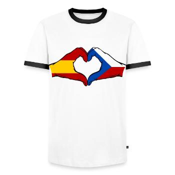 Spain Czech Republic Flag Hands Heart - Men's Ringer Shirt - white/black - Front - AI Model Female 172 light (172cm) & AI Model Male 178 dark (178cm)