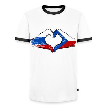 Russland Tschechien Flagge Hände Herzform used - Männer Kontrast-T-Shirt - Weiß/Schwarz - Vorne - AI Model Female 172 light (172cm) & AI Model Male 178 dark (178cm)