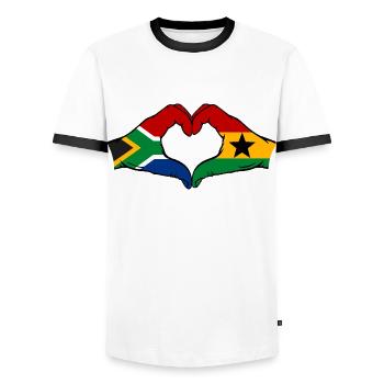 Afrique du Sud Ghana Drapeau Mains Coeur Forme - T-shirt contrasté Homme - blanc/noir - Devant - AI Model Female 172 light (172cm) & AI Model Male 178 dark (178cm)