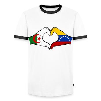 Algeria Venezuela Flag Hands Heart Shape - Men's Ringer Shirt - white/black - Front - AI Model Female 172 light (172cm) & AI Model Male 178 dark (178cm)