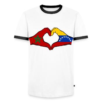 Morocco Venezuela Flag Hands Heart Shape - Men's Ringer Shirt - white/black - Front - AI Model Female 172 light (172cm) & AI Model Male 178 dark (178cm)