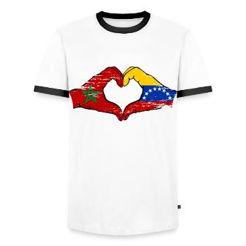 Morocco Venezuela flag hands heart shape used - Men's Ringer Shirt - white/black - Front - AI Model Female 172 light (172cm) & AI Model Male 178 dark (178cm)