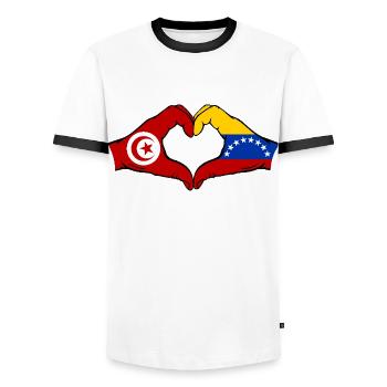 Tunisia Venezuela Flag Hands Heart Shape - Men's Ringer Shirt - white/black - Front - AI Model Female 172 light (172cm) & AI Model Male 178 dark (178cm)