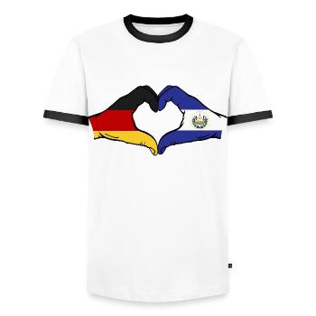 Allemagne El Salvador Drapeau Mains Coeur Forme - T-shirt contrasté Homme - blanc/noir - Devant - AI Model Female 172 light (172cm) & AI Model Male 178 dark (178cm)