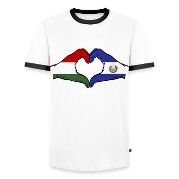 Hongrie El Salvador Drapeau Mains Coeur Forme - T-shirt contrasté Homme - blanc/noir - Devant - AI Model Female 172 light (172cm) & AI Model Male 178 dark (178cm)
