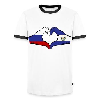 Russie El Salvador Drapeau Mains Coeur Forme - T-shirt contrasté Homme - blanc/noir - Devant - AI Model Female 172 light (172cm) & AI Model Male 178 dark (178cm)